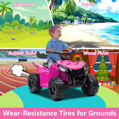 Kids Ride on ATV, Single Drive 6V Battery Powered ATV Car, Electric 4-Wheeler Quad Car with 1.86mph Max Speed, LED Headlights, Horn, Music Board, Electric Ride on Toy for Boy & Girl