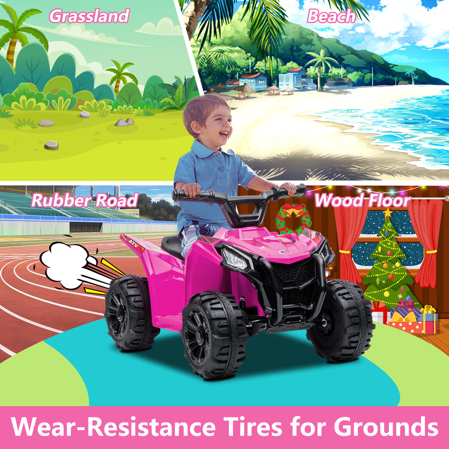 Kids Ride on ATV, Single Drive 6V Battery Powered ATV Car, Electric 4-Wheeler Quad Car with 1.86mph Max Speed, LED Headlights, Horn, Music Board, Electric Ride on Toy for Boy & Girl