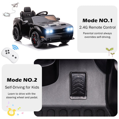 Electric Kids Toys, 12V Licensed Dodge Challenger SRT Ride on Car, 12V Battery Powered Vehicles w/ Remote Control, Safety Belt, Bluetooth, MP3 Player, Headlight, Motorized Truck for Boys Girls