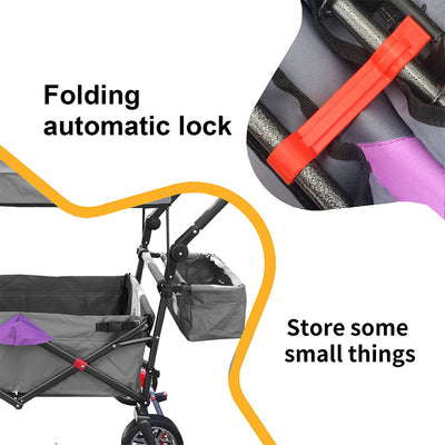 Outdoor Folding Utility Wagon with Removable Canopy, Collapsible Beach Wagon Cart with 360 Rotating Front Wheels and Drink Holders, Portable Garden Cart for Camping, Picnic, Beach, TR44