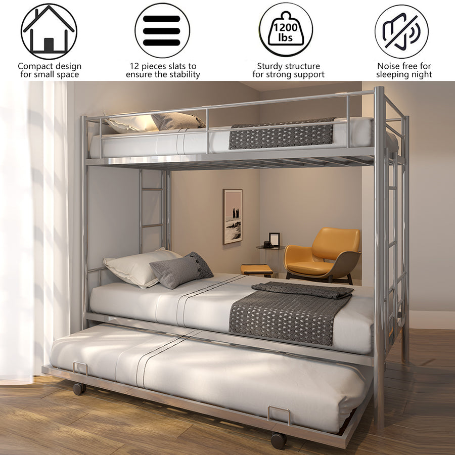 SEGMART Kids Bunk Bed Twin-Over-Twin, Convertible to 2 Twin Size Platform Bed, Silver, SS1392