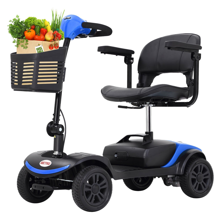 Segmart Collapsible Electric Scooter, Heavy Duty Handicap Electric Mobility Scooter with 4 Wheel, Sliding Swivel Seat with Flip-Up Armrests for Senior Handicapped, Easy Assembly, 265 lbs, Lite Blue, SS552