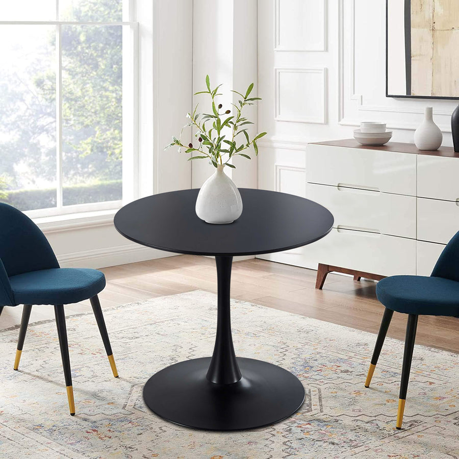 31.5" Round Tulip Table in Black, Mid-Century Modern Dining Table with Round Top and Pedestal Base, Conference Pedestal Desk, Leisure Coffee Table, Seat for 2-4, Max Loading 220lbs, K2038