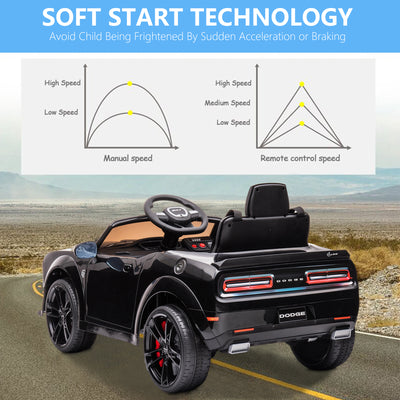 Electric Kids Toys, 12V Licensed Dodge Challenger SRT Ride on Car, 12V Battery Powered Vehicles w/ Remote Control, Safety Belt, Bluetooth, MP3 Player, Headlight, Motorized Truck for Boys Girls