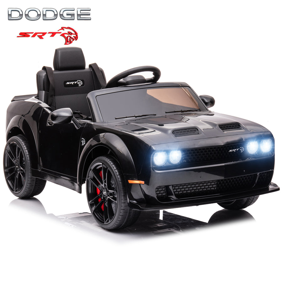 Electric Kids Toys, 12V Licensed Dodge Challenger SRT Ride on Car, 12V Battery Powered Vehicles w/ Remote Control, Safety Belt, Bluetooth, MP3 Player, Headlight, Motorized Truck for Boys Girls