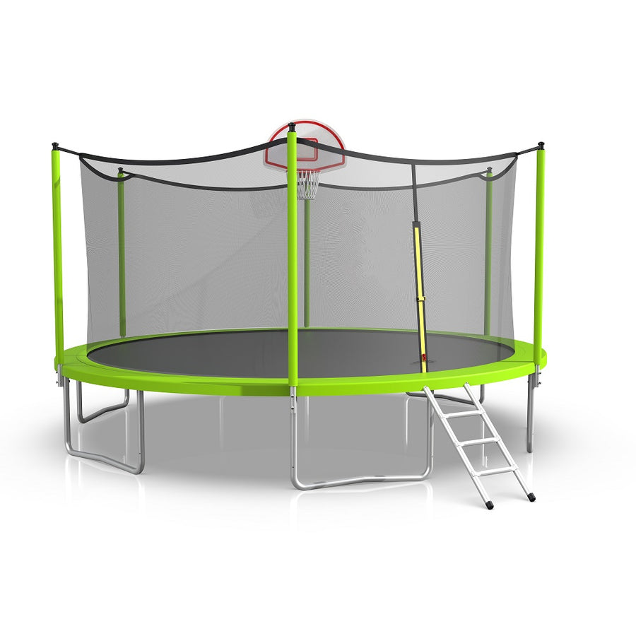 Trampoline for Kids, New Upgraded 16 Feet Outdoor Trampoline with Safety Enclosure Net, Basketball Hoop and Ladder, Heavy Duty Round Trampoline for Indoor or Outdoor Backyard, Capacity 330lbs, L4729