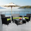 Patio Furniture Sets Clearance, 4 Piece Wicker Patio Set with Glass Dining Table, Loveseat & Cushioned Wicker Chairs, Modern Rattan Outdoor Conversation Sets for Backyard, Porch, Garden, L3121