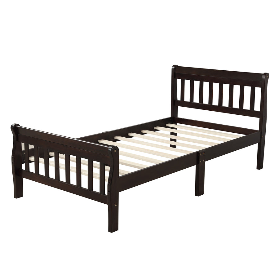 Twin Bed Frame, Modern Wood Platform Bed Frame with Headboard and Footboard, Twin Bed with Soild Wood Slat Support for Adults Teens Children, Bed Frame No Box Spring Needed, Espresso, I8839