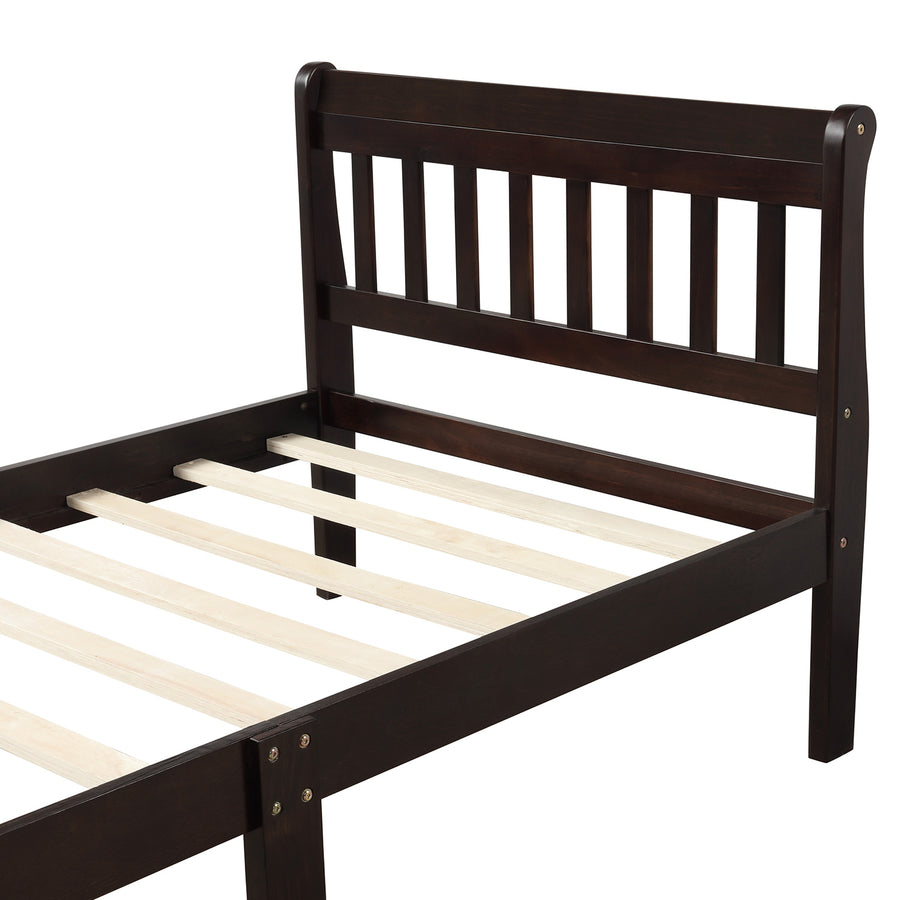 Twin Bed Frame, Modern Wood Platform Bed Frame with Headboard and Footboard, Twin Bed with Soild Wood Slat Support for Adults Teens Children, Bed Frame No Box Spring Needed, Espresso, I8839