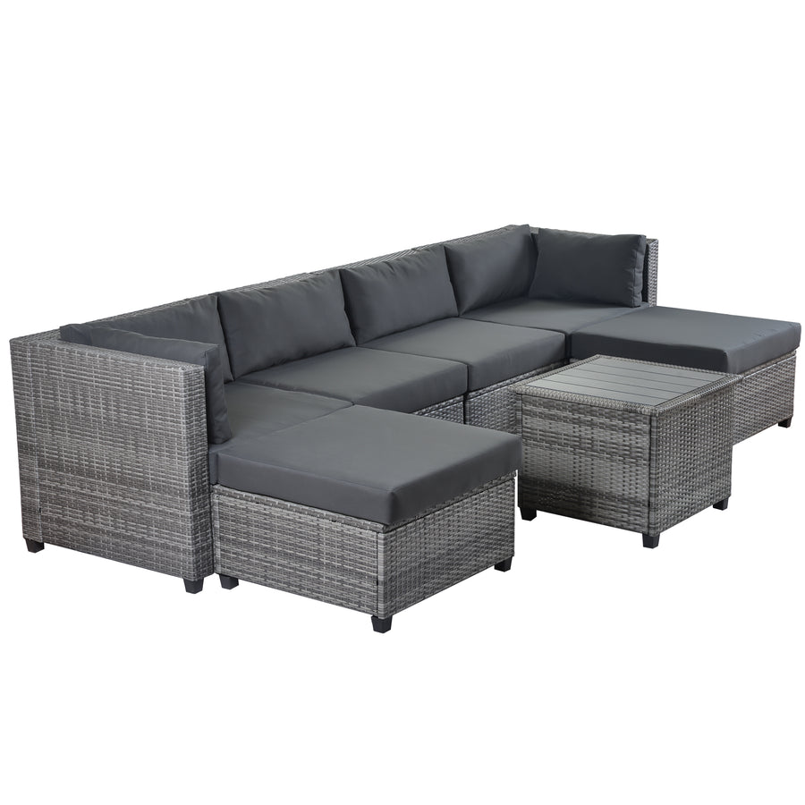 SEGMART Patio Furniture Sets, 7-Piece Wicker Patio Conversation Furniture Set with 6 Seats, Coffee Table, Outdoor Sectional Sofa for Backyard Porch Lawn Pool, Gray
