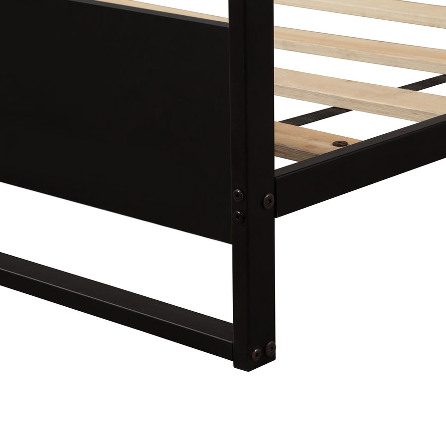 Twin Size Metal and Wood Platform Bed, Metal Bed Frame with Headboard, Platform Bed Frame w/Footboard, Full Bed Foundation w/9 Bed Slats, Noise-Free, No Box Spring Needed, Easy assembly, 300lbs, S0007