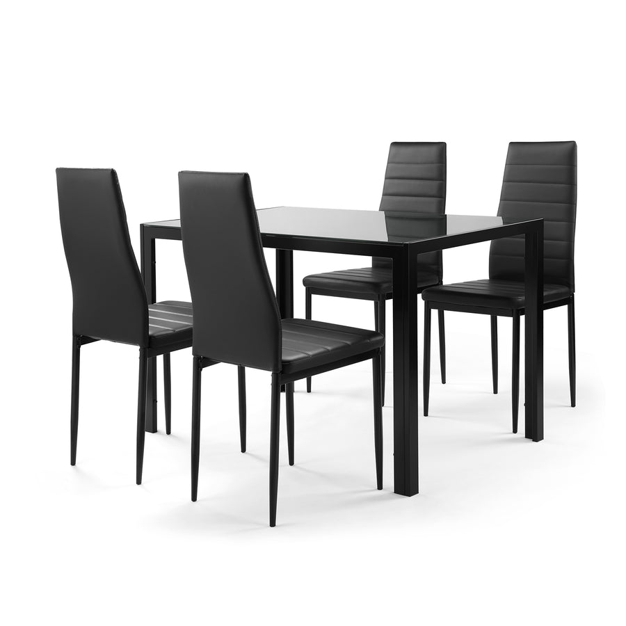 Dining Table Sets of 5, Upgrade Black Tempered Glass Sturdy Dinner Table Top with Dining Chair Sets of 4, Legs with Anti-Slip Mat, for Home, Kitchens, Dining Rooms, Cafe, Eating, Work, S12727