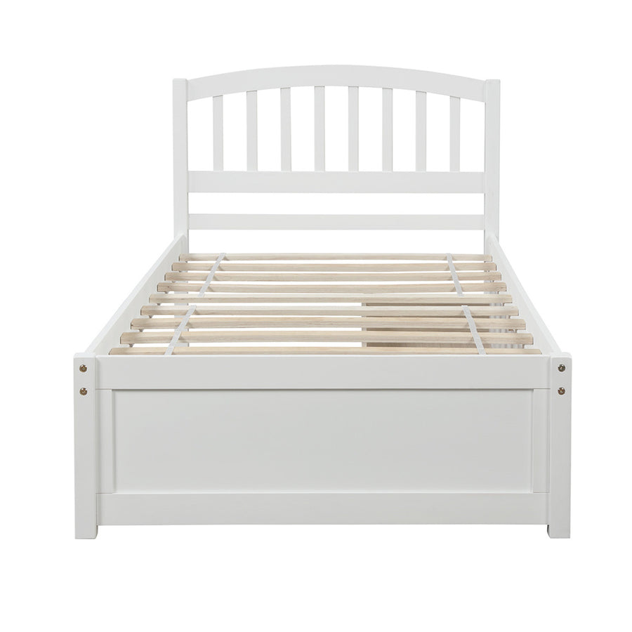 Twin Bed Frame with Headboard, White Twin Bed Frame with Storage Drawers for Kids, Modern Wood Twin Bed Frame Bedroom Furniture with Strong Wood Slat Support for Adults, No Box Spring Needed, L4206