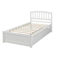 Twin Bed Frame with Headboard, White Twin Bed Frame with Storage Drawers for Kids, Modern Wood Twin Bed Frame Bedroom Furniture with Strong Wood Slat Support for Adults, No Box Spring Needed, L4206