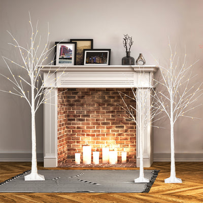 Pre-lit Birch Tree, 3 Pack 4FT 5FT 6FT Birch Tree with Warm White, White Christmas Tree Lights with Base, Decor for Christmas/Party/Wedding/Office/Home/Bedroom, Plug-in Indoor Outdoor Use, B22