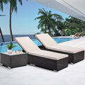 Chaise Lounges for Beach, 3Pcs Patio Furniture Set with Coffee Table, Outdoor Chaise Lounge Chairs with Adjustable Back, All-Weather Rattan Reclining Lounge Chair for Backyard, Garden, Pool, L4549