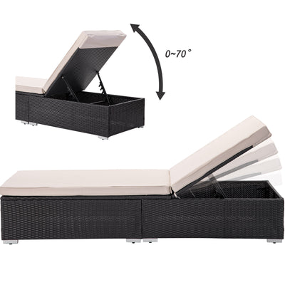 Chaise Lounges for Beach, 3Pcs Patio Furniture Set with Coffee Table, Outdoor Chaise Lounge Chairs with Adjustable Back, All-Weather Rattan Reclining Lounge Chair for Backyard, Garden, Pool, L4549