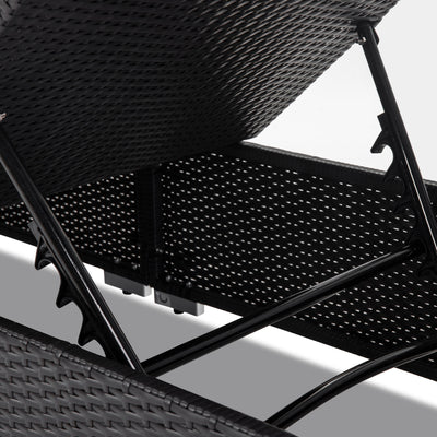 Chaise Lounges for Beach, 3Pcs Patio Furniture Set with Coffee Table, Outdoor Chaise Lounge Chairs with Adjustable Back, All-Weather Rattan Reclining Lounge Chair for Backyard, Garden, Pool, L4549