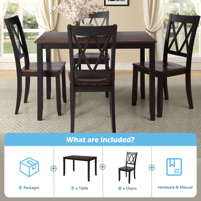 45.47'' x 29.52'' x 30'' Dining Table Sets, 5-Piece Solid Wood Rectangular Table with Thick Legs & Frame, Dining Table and Chairs for Dining Room, Living Room, Kitchen, Restaurant, Black, S8069