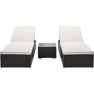 Chaise Lounges for Beach, 3Pcs Patio Furniture Set with Coffee Table, Outdoor Chaise Lounge Chairs with Adjustable Back, All-Weather Rattan Reclining Lounge Chair for Backyard, Garden, Pool, L4549