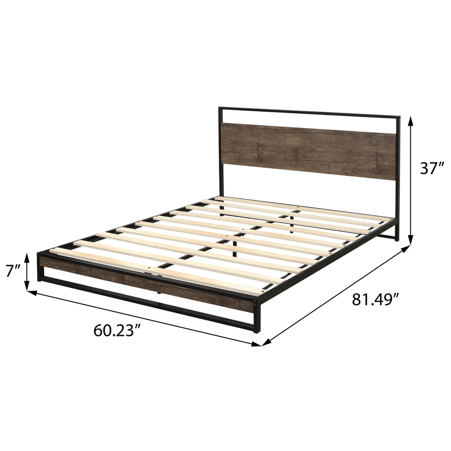 Metal Platform Bed Frame, SEGMART Queen Size Bed Frame with Headboard, Metal Bed Frame with Wood Slat Support, Queen Size Bed for Adults Teens Kids, Queen Bed Frame No Box Spring Needed, L