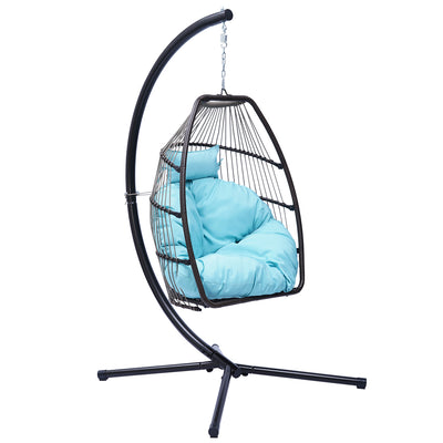SEGMART Outdoor Hanging Egg Chair with Stand, Wicker Hanging Swing Chair with Steel Frame and UV Resistant Cushion, Hammock Basket Egg Chair, 250lbs Capacity for Indoor Outdoor Yard Balcony Patio