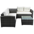 4 Piece Outdoor Deck Furniture Sets with Loveseat Sofa, Storage Box, Tempered Glass Coffee Table, All-Weather Patio Conversation Set with Cushions for Backyard, Porch, Garden, Pool, L5004