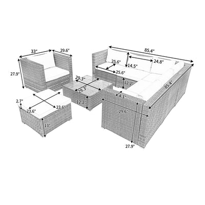 Segmart 7 Pc Outdoor Patio Sectional Set, White and Black with Table, L