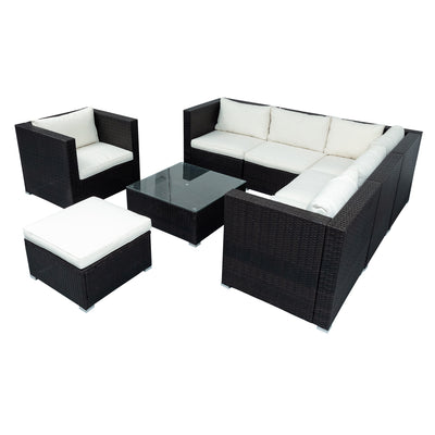 Segmart 7 Pc Outdoor Patio Sectional Set, White and Black with Table, L