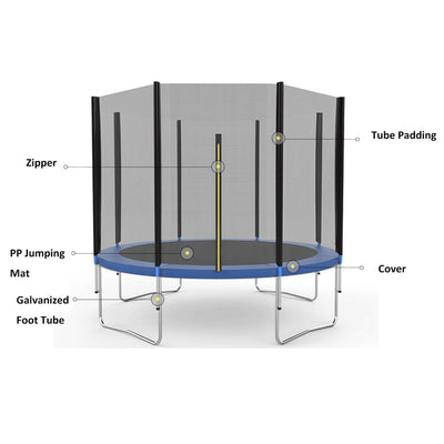 12FT Trampoline, Upgraded Outdoor Round Trampoline with Safety, Enclosure and Ladder, Outdoor Trampoline for Family School Entertainment, Heavy Duty Frame and Coiled Spring