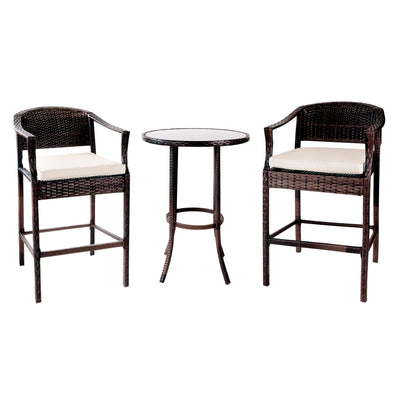 Wicker Patio Furniture Set with Cushions, 3 Piece Outdoor Bar Bistro Set with Height Top Coffee Table, Modern Wicker Rattan Patio Furniture Set with Cushions for Backyard Garden Pool Deck, LLL1795