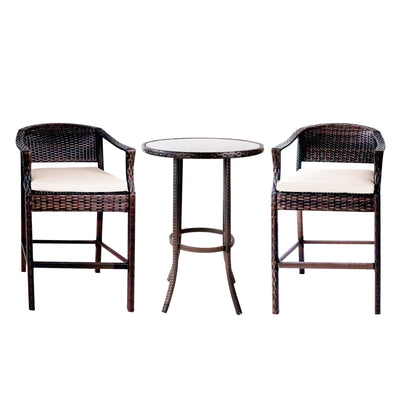 Wicker Patio Furniture Set with Cushions, 3 Piece Outdoor Bar Bistro Set with Height Top Coffee Table, Modern Wicker Rattan Patio Furniture Set with Cushions for Backyard Garden Pool Deck, LLL1795