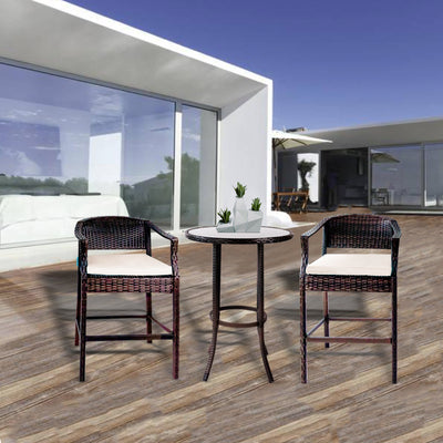 Outdoor Patio Furniture Sets, 3 Piece High Top Table and Chair with Cushions, Modern Bistro Rattan Chair Conversation Sets with Coffee Table for Backyard Garden Pool Deck, L