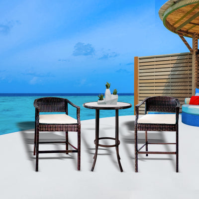 Outdoor Patio Furniture Sets, 3 Piece High Top Table and Chair with Cushions, Modern Bistro Rattan Chair Conversation Sets with Coffee Table for Backyard Garden Pool Deck, L