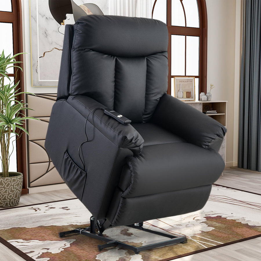 Electric Lift Recliners for Elderly, Black PU Leather Lift Recliner Ch –  SEGMART