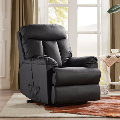 Lift Chair Recliner with Remote Control, Black PU Leather Power Lift Recliner Chair for Elderly, Heavy Duty Electric Lift Chair Recliners Sofa Lounge Chair for Living Room,330 lb Capacity, L