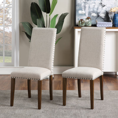 Upholstered Dining Chairs Set of 2, 39.17" Tufted High Back Padded Dining Chairs w/Solid Wood Legs, Classic Fabric Beige Parsons Side Chair for Home/Kitchen/Living Room, 330lbs, S14047