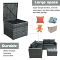 Patio Chat Set with Storage Box, 4 Piece Patio Wicker Furniture Set with Coffee Table, 2 Sofas, PE Rattan Outdoor Conversation Sectional Sofa Set with Gray Cushions for Backyard, Porch, Garden, L3579