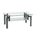 Rectangle Coffee Table for Living Room, Clear Glass Coffee Table with Lower Shelf, Modern Center Table with Metal Legs, 39"x23"x17" Center Table Sofa Table Home Furniture, Easy Assembly, LLL4068