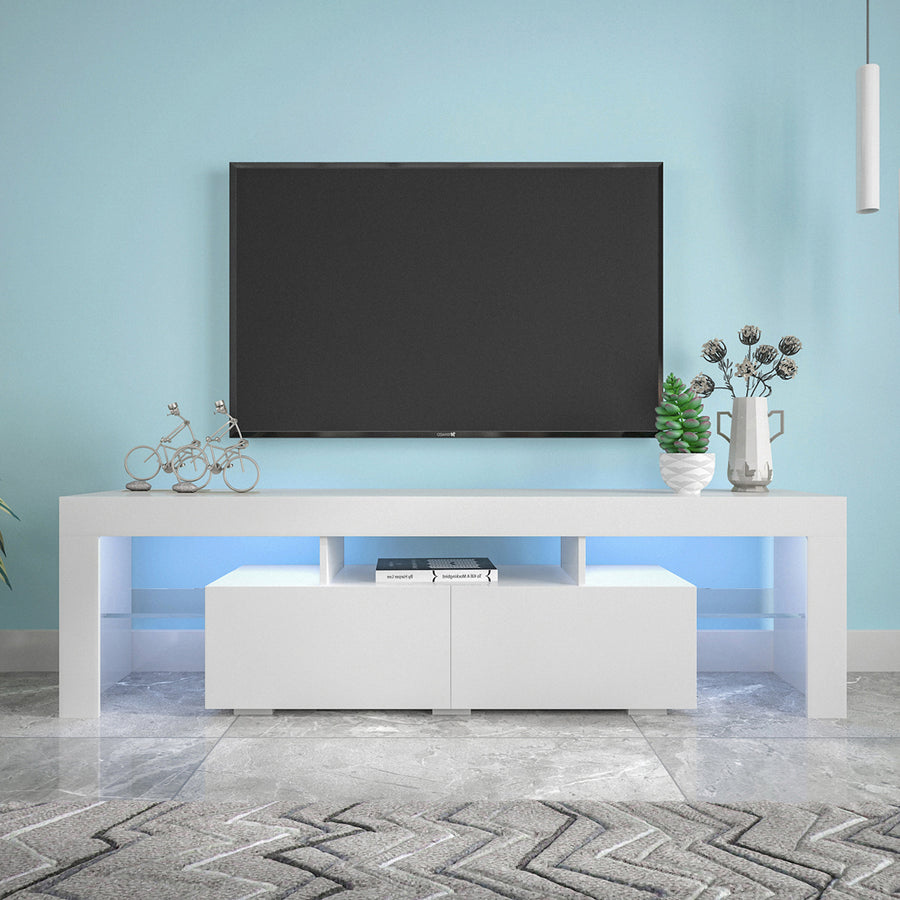 Segmart TV Stand for 70 inch TVs, Modern White LED TV Stand with 16 Colors Light, TV Media Console High Gloss Entertainment Center with 2 Drawers and Open Shelves, White, S9780