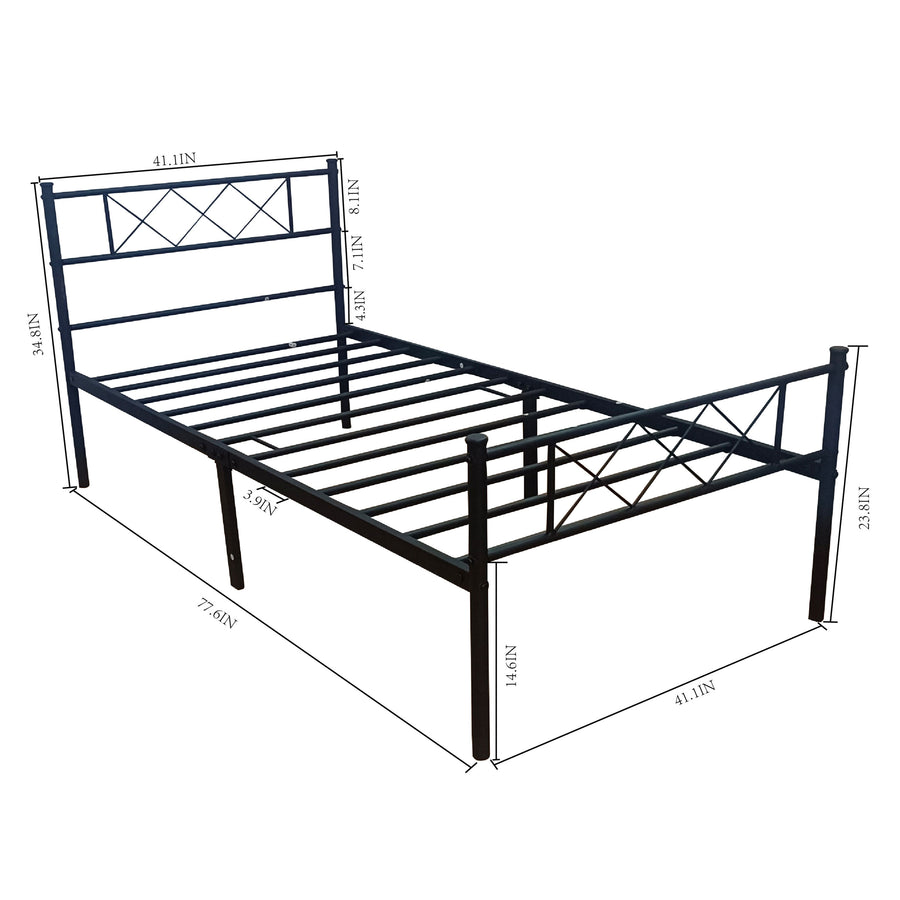 Twin Metal Bed Frame, Black Twin Platform Bed with Headboard and Footboard, Modern Metal Twin Bed Frame Bedroom Furniture with Metal Slat for Kids Adults Teens, No Box Spring Needed, L4227