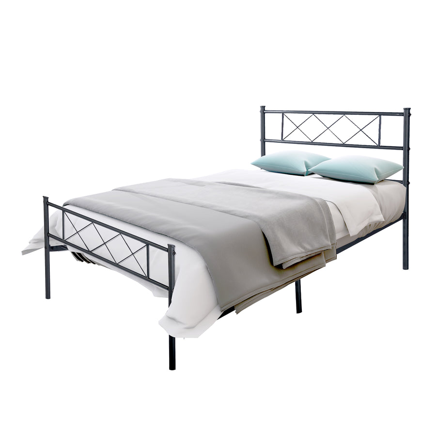 Twin Metal Bed Frame, Black Twin Platform Bed with Headboard and Footboard, Modern Metal Twin Bed Frame Bedroom Furniture with Metal Slat for Kids Adults Teens, No Box Spring Needed, L4227