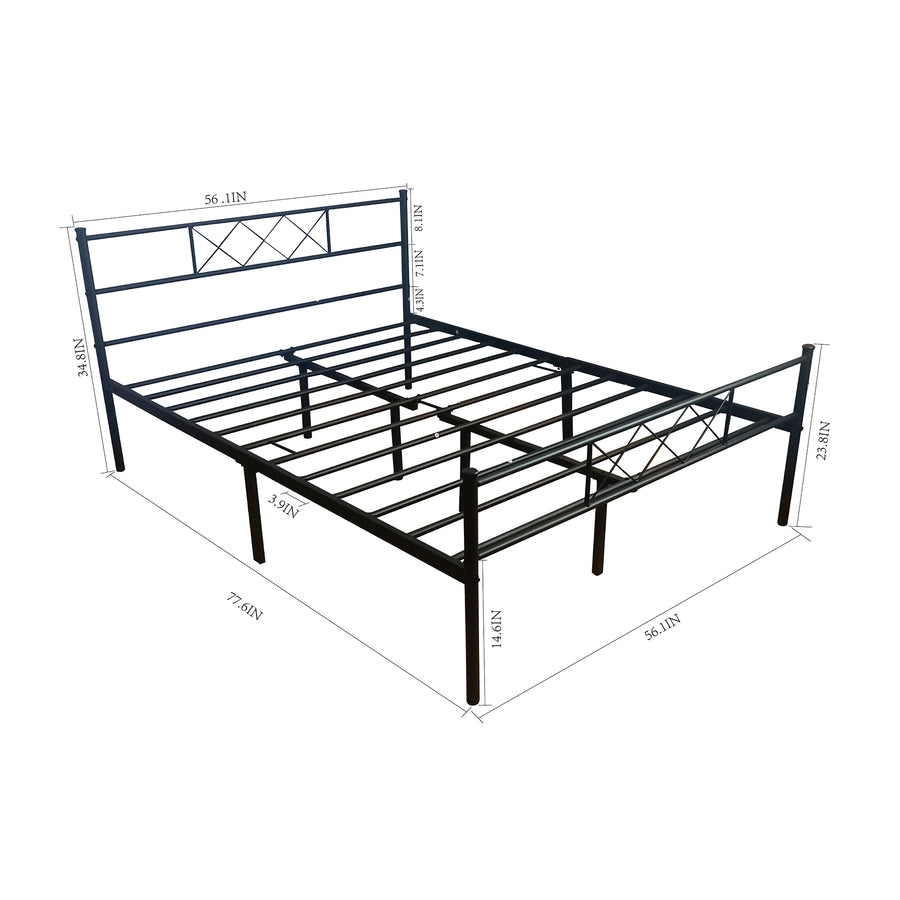 Metal Platform Bed Frame with Headboard, SEGMART Full Size Bed Frame, Metal Bed Frame with Metal Slat Support, Platform Bed Frame with Solid Construction, 77.6"L x 56"W, Max Holds 220LBS, Black, L