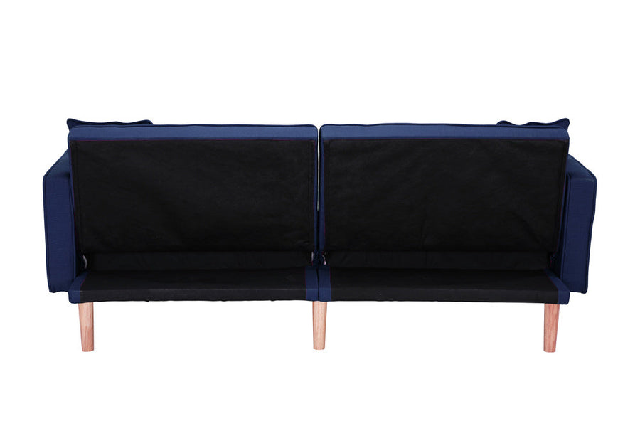 Futon Couch Bed, Fabric Futon Sofa Couch with Armrest, Modern Navy Blue Convertible Futon Sofa Bed Recliner Couch with Wood Legs, Two Pillows, Living Room Furniture Sofa for Small Spaces, L5171