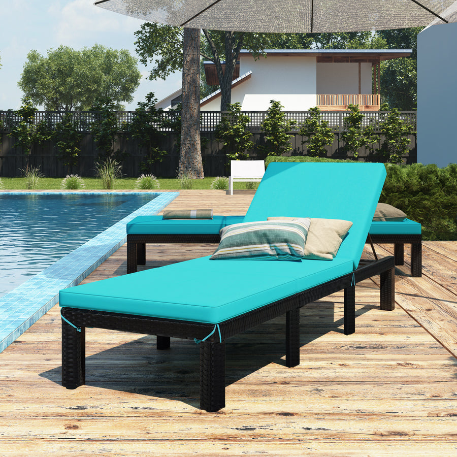 Patio Chaise Lounge Chair, Rattan Wicker Chaise Lounge, All-Weather Sun Chaise Lounge Furniture, Pool Furniture Sunbed with Removable Cushion, Tanning Lounge Chair with 6 Adjustable Positions, B335