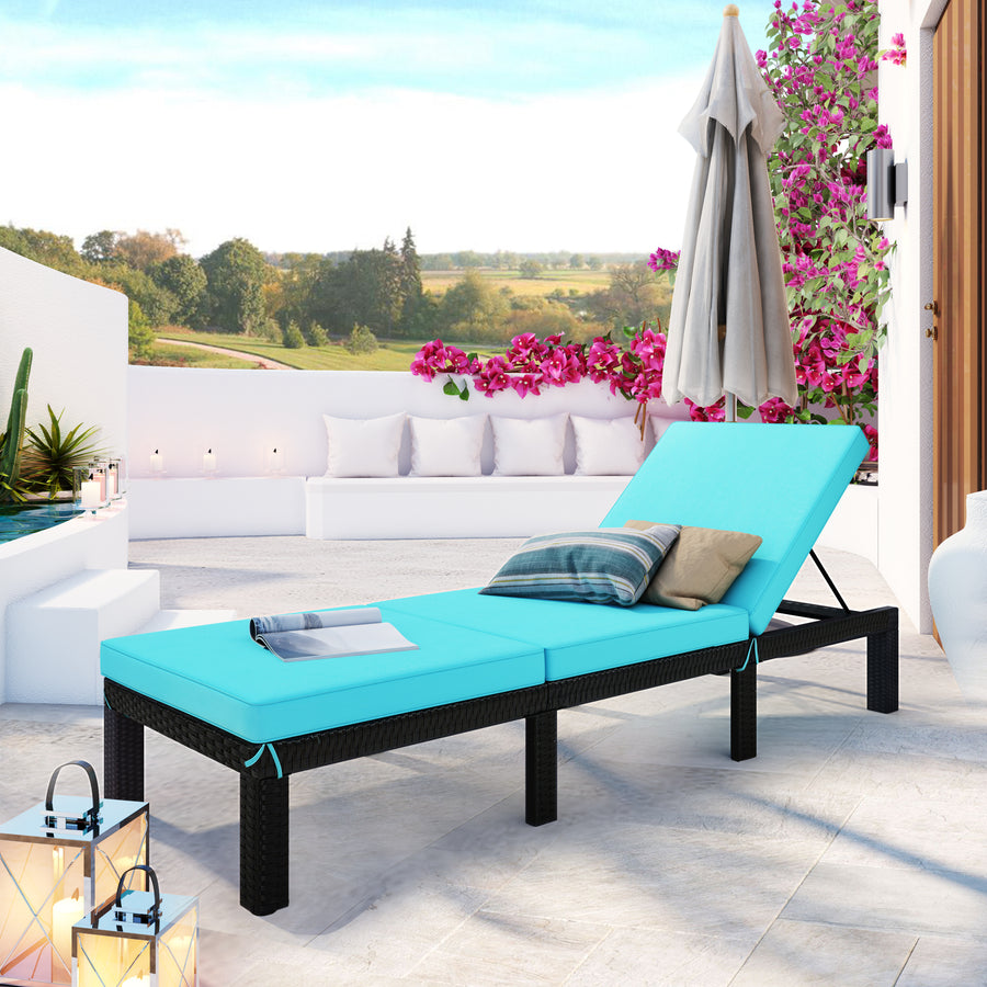 Patio Chaise Lounge Chair, Rattan Wicker Chaise Lounge, All-Weather Sun Chaise Lounge Furniture, Pool Furniture Sunbed with Removable Cushion, Tanning Lounge Chair with 6 Adjustable Positions, B335