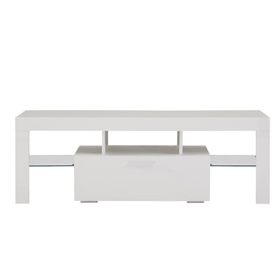 White TV Stand, SEGMART Modern TV Console Cabinet with LED Lights, High Gloss TV Console Table with Storage Drawers, Home Media Entertainment Center for Living Room, 51"x13.7"x17.7", LLL2569