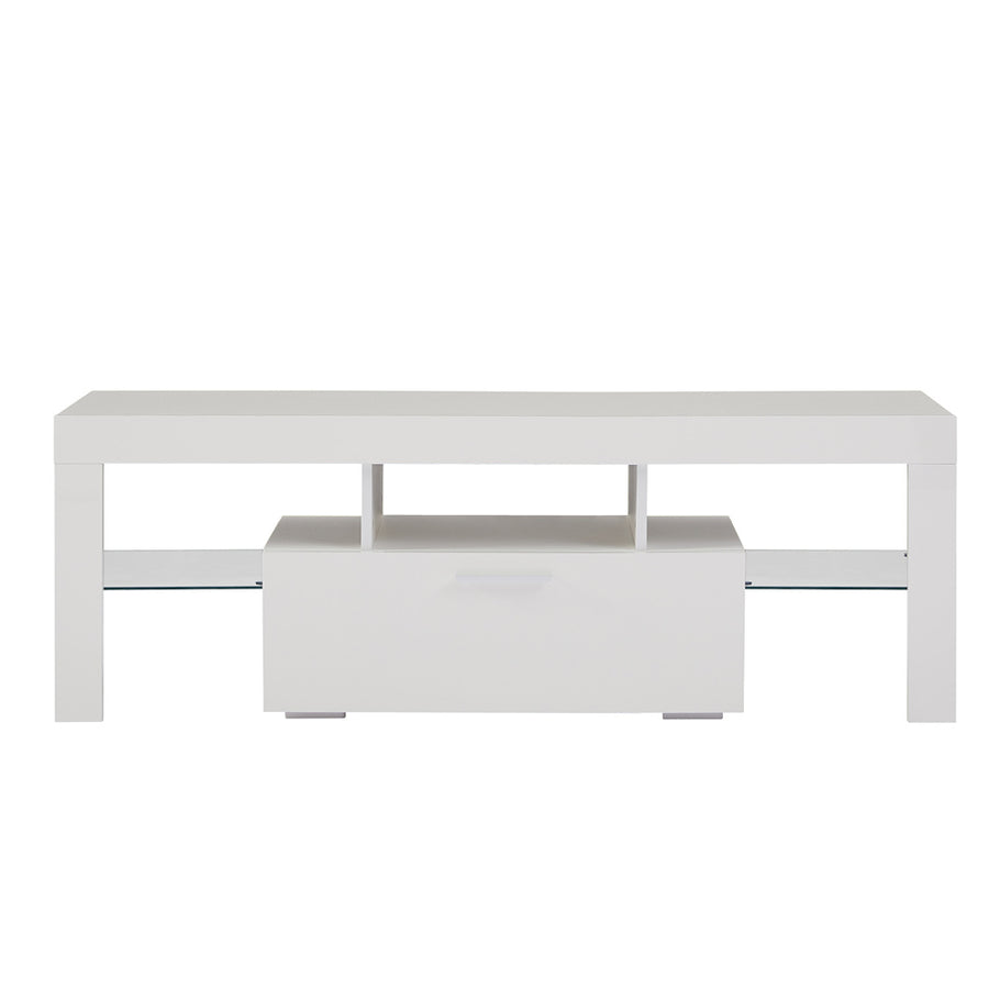 White TV Stand, SEGMART Modern TV Console Cabinet with LED Lights, High Gloss TV Console Table with Storage Drawers, Home Media Entertainment Center for Living Room, 51"x13.7"x17.7", LLL2569