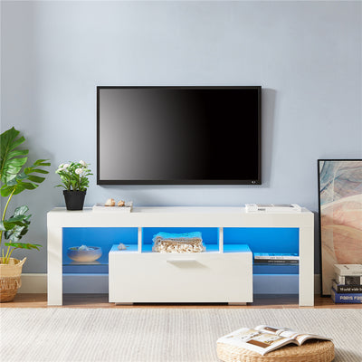 White TV Stand, SEGMART Modern TV Console Cabinet with LED Lights, High Gloss TV Console Table with Storage Drawers, Home Media Entertainment Center for Living Room, 51"x13.7"x17.7", LLL2569