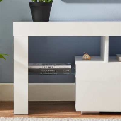 White TV Stand, SEGMART Modern TV Console Cabinet with LED Lights, High Gloss TV Console Table with Storage Drawers, Home Media Entertainment Center for Living Room, 51"x13.7"x17.7", LLL2569